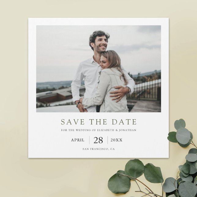 Elegant Modern Green Photo Wedding Save the Date (Creator Uploaded)