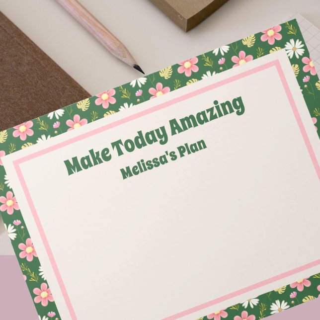 Elegant Modern Green Pink Floral Notepad (Creator Uploaded)