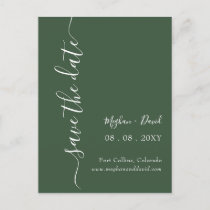 Elegant Modern Green Save the Date  Announcement Postcard