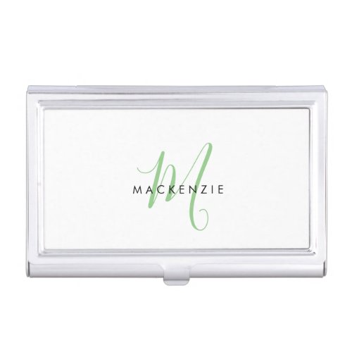 Elegant Modern Green Script Monogram Business Card Case