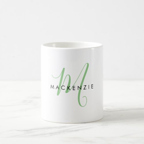 Elegant Modern Green Script Monogram Coffee Mug