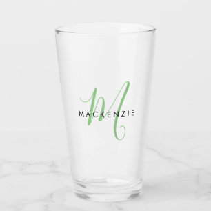Elegant Modern Green Script Monogram Glass