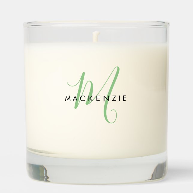 Elegant Modern Green Script Monogram Scented Candle (Front)