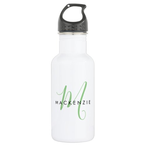 Elegant Modern Green Script Monogram Stainless Steel Water Bottle