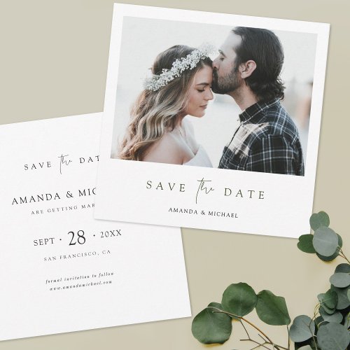 Elegant Modern Green Script Photo Wedding  Save The Date