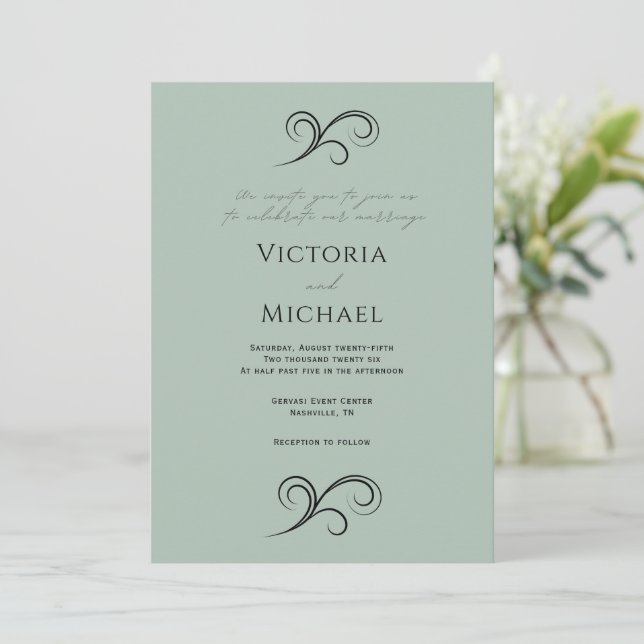 Elegant Modern Green Wedding Invitation (Standing Front)