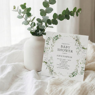 Elegant Modern Greenery Baby Shower Invitation