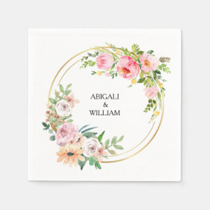 Elegant Modern Greenery Blush Pink Floral Wedding Napkins