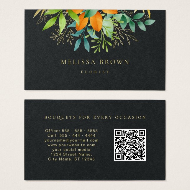 Elegant Modern Greenery Botanical QR Code (Front & Back)