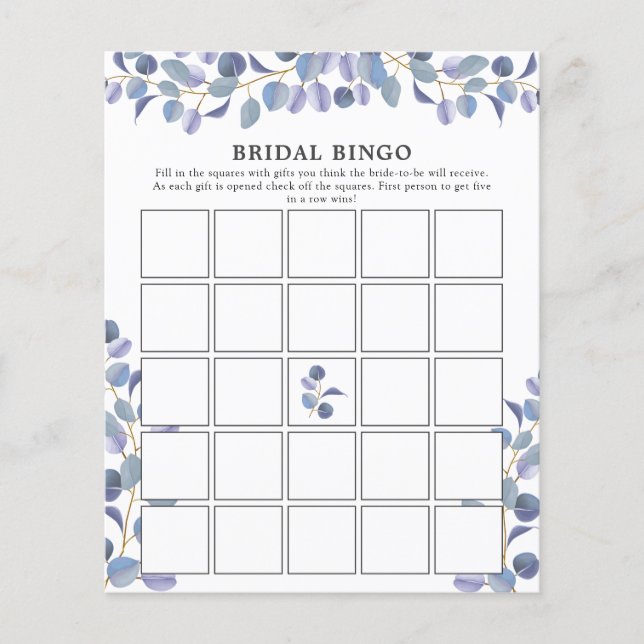 Elegant Modern Greenery Bridal Shower Bingo Game (Front)