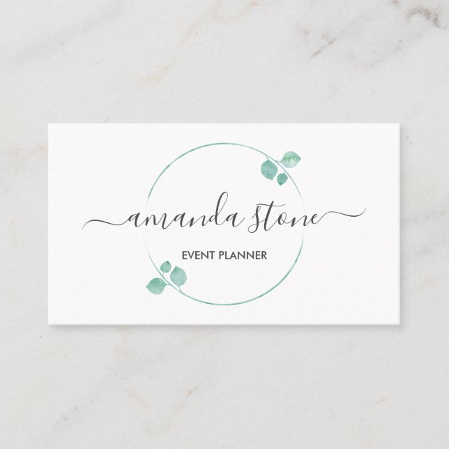 elegant modern greenery eucalyptus life coach business card (Front)