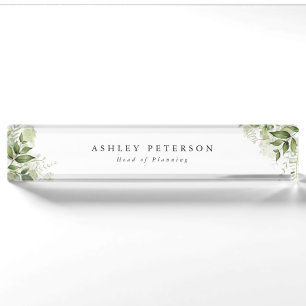 Elegant Modern Greenery Floral Desk Name Plate