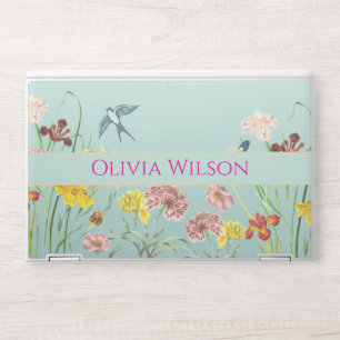 Elegant modern greenery floral personalized name HP laptop skin