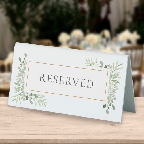 Elegant Modern Greenery Foliage Reserved Table Tent Sign