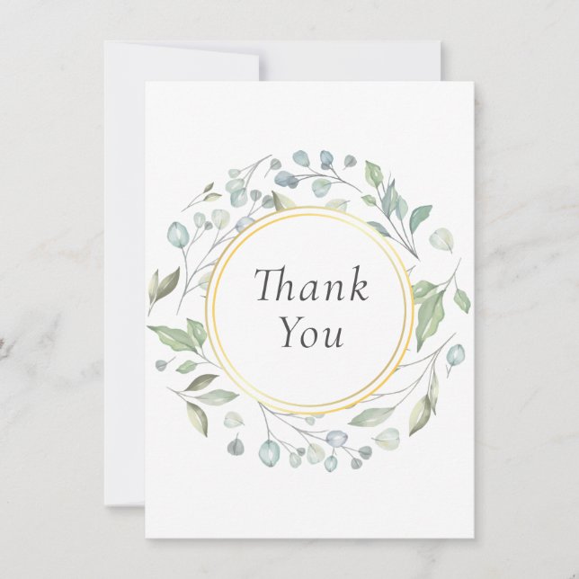 Elegant Modern Greenery Garland Thank You Card (Front)