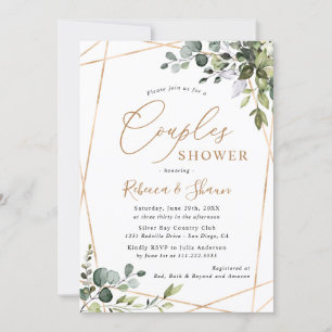 Elegant Modern Greenery Gold Couples Shower Invitation
