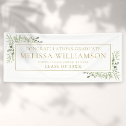 Elegant Modern Greenery Gold Graduation Banner