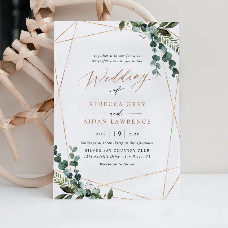 Elegant Modern Greenery Gold Wedding Invitation | Zazzle