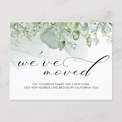 Elegant Modern Greenery Weve Moved Moving Announcement Postcard