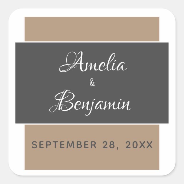Elegant Modern Grey Beige Typography Wedding Square Sticker (Front)