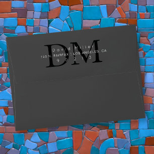 Elegant Modern Grey Black Monogram Return Address Envelope