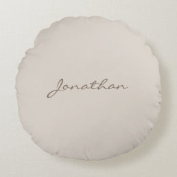 Elegant Modern Grey Brown Trendy Name Script Plain Round Pillow