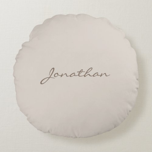 Elegant Modern Grey Brown Trendy Name Script Plain Round Pillow