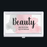 Elegant modern grey & pink watercolor beauty business card case<br><div class="desc">Stylish design featuring pink and grey hand painted watercolor texture and elegant calligraphy font.</div>