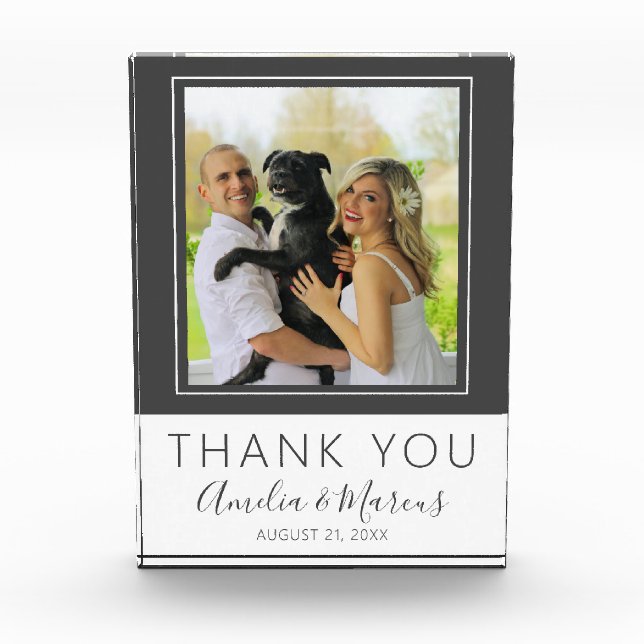 Elegant Modern Grey Script Thank you Wedding Photo Block (Front)
