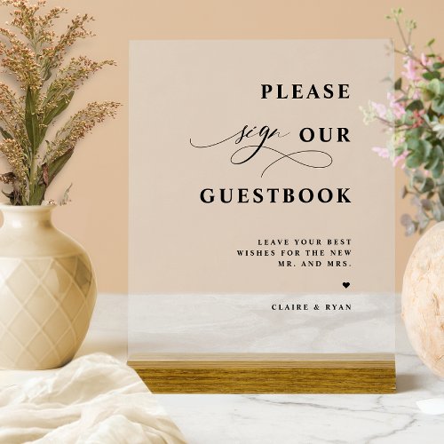 Elegant Modern Guestbook Wedding Frosted  Acrylic Sign