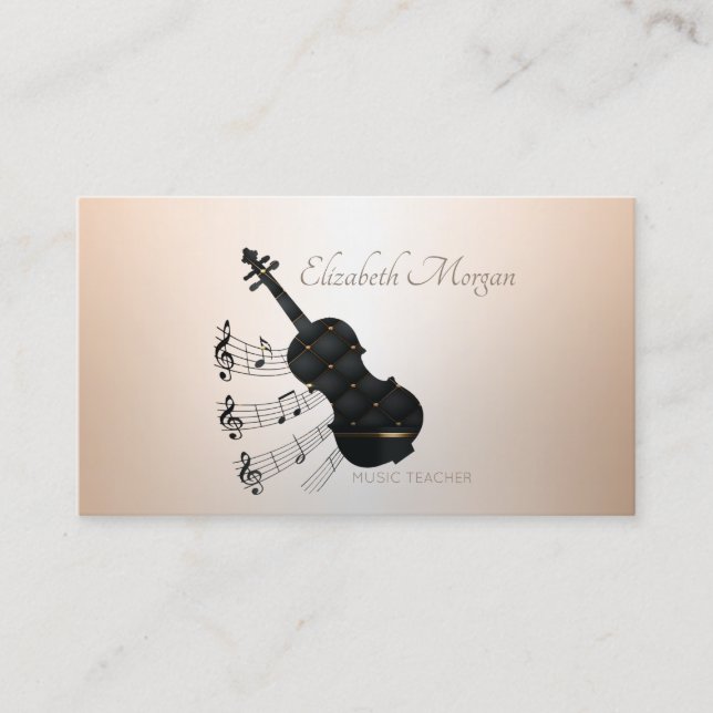Elegant Modern,Guitar, Music Teacher Business Card (Front)