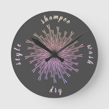 Elegant Modern  Hair Stylist Bobby Pin Bloom Round Clock by 911business at Zazzle