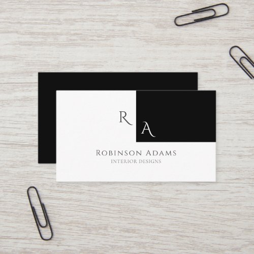Elegant Modern Half Black Half White Monogrammed Business Card