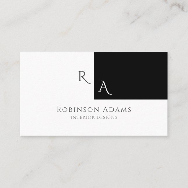 Elegant Modern Half Black Half White Monogrammed Business Card (Front)