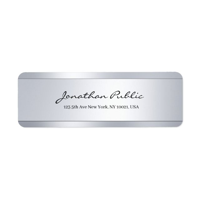 Elegant Modern Hand Script Silver Return Address Label (Front)