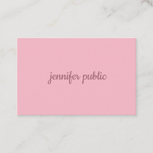 Elegant Modern Hand Script Text Pale Pink Template Business Card (Front)
