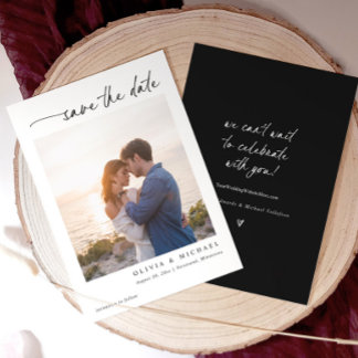 Elegant Modern Handwriting Black and White Wedding Save The Date