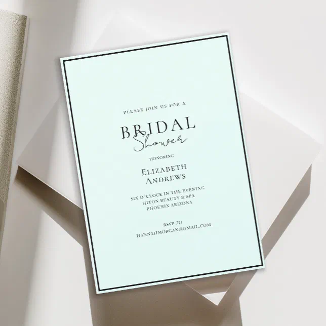 Elegant, Modern, Handwriting, Mint Bridal Shower Invitation | Zazzle