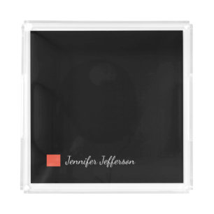 Elegant Modern Handwriting Plain Black Acrylic Tray