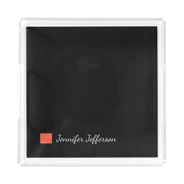 Elegant Modern Handwriting Plain Black Acrylic Tray (Front)