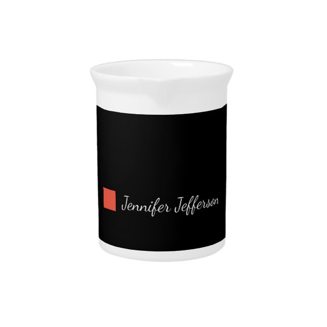 Elegant Modern Handwriting Plain Black Beverage Pitcher (Front)