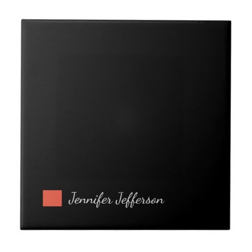 Elegant Modern Handwriting Plain Black Ceramic Tile