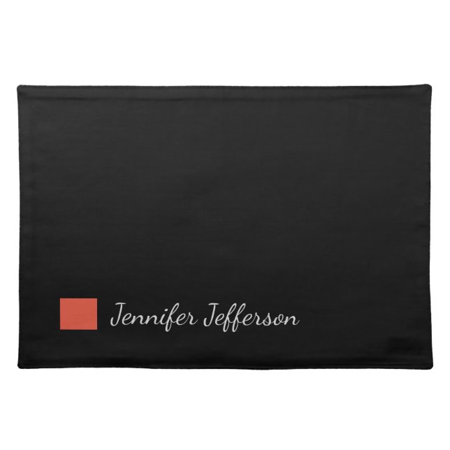 Elegant Modern Handwriting Plain Black Cloth Placemat (Front)