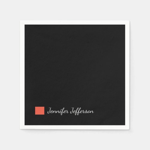 Elegant Modern Handwriting Plain Black Napkins