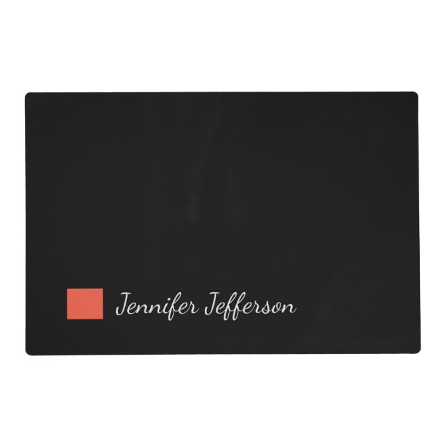 Elegant Modern Handwriting Plain Black Placemat (Front)