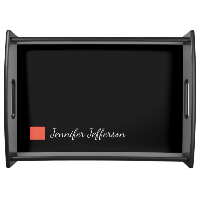 Elegant Modern Handwriting Plain Black Serving Tray (Front)