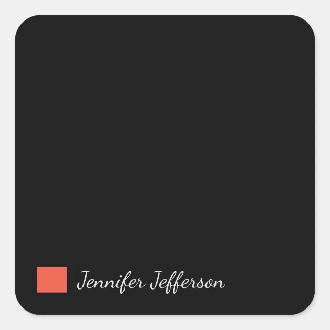 Elegant Modern Handwriting Plain Black Square Sticker | Zazzle