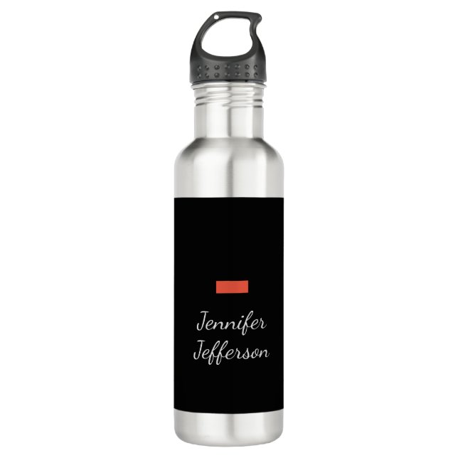 Elegant Modern Handwriting Plain Black Stainless Steel Water Bottle (Front)