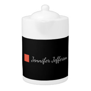 Elegant Modern Handwriting Plain Black Teapot