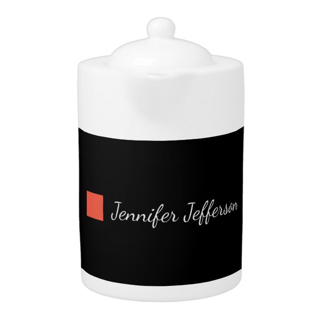 Elegant Modern Handwriting Plain Black Teapot (Front)